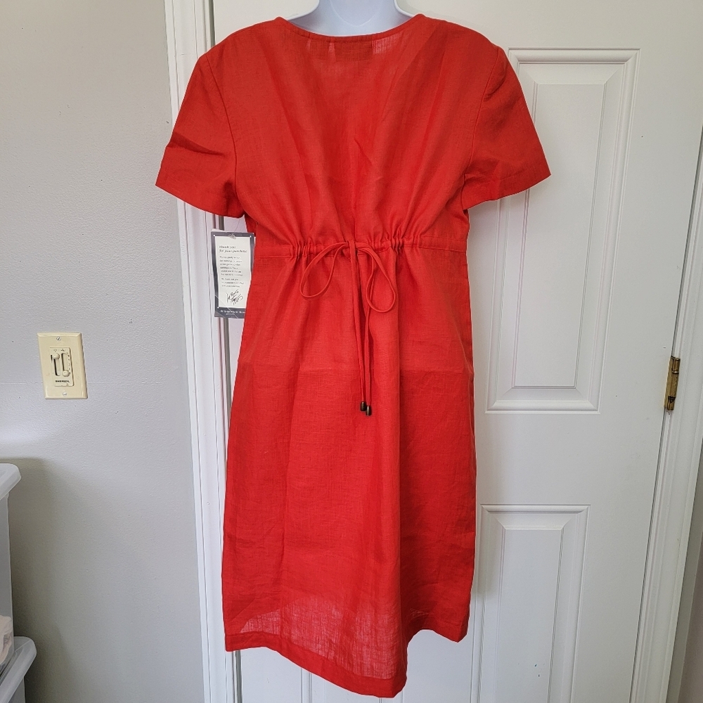 NWT Vintage Liz Claiborne 100% Linen Red Classic Tie Back Dress Size 10 - Picture 4 of 11